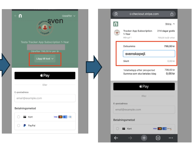 Tracker App Påfyllnadskod